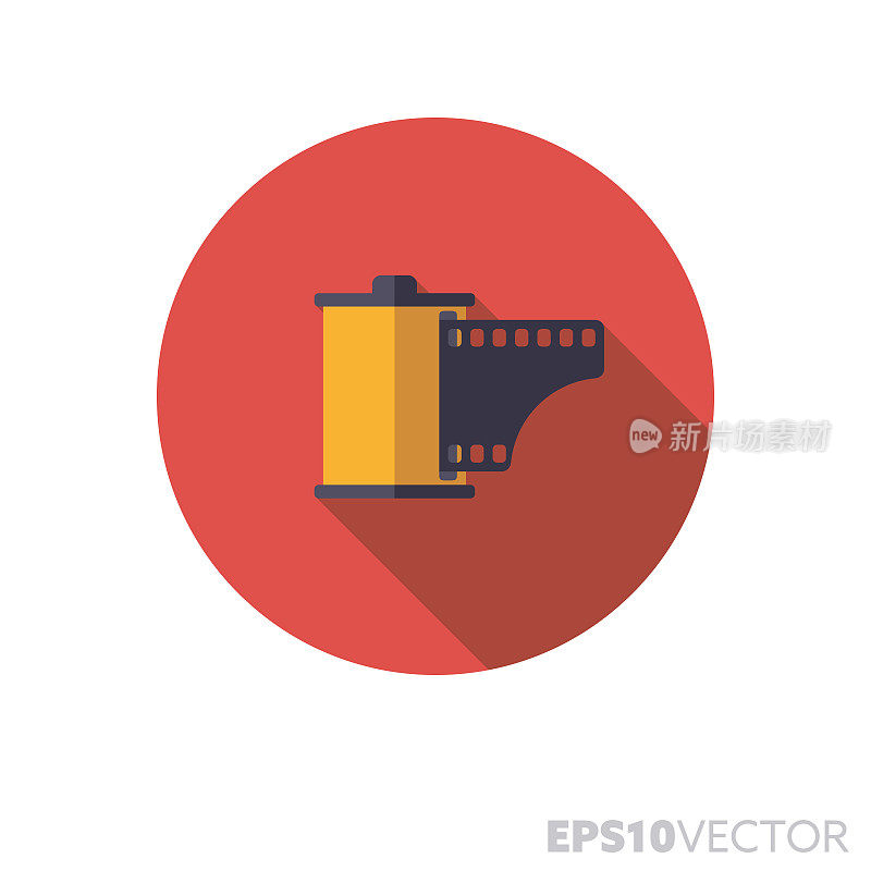 film can flat design long shadow color vector icon
